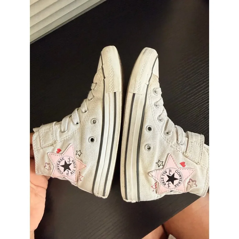 Converse Chuck Taylor All Star Kids 13 High Top Sneakers White Pink Hearts Stars